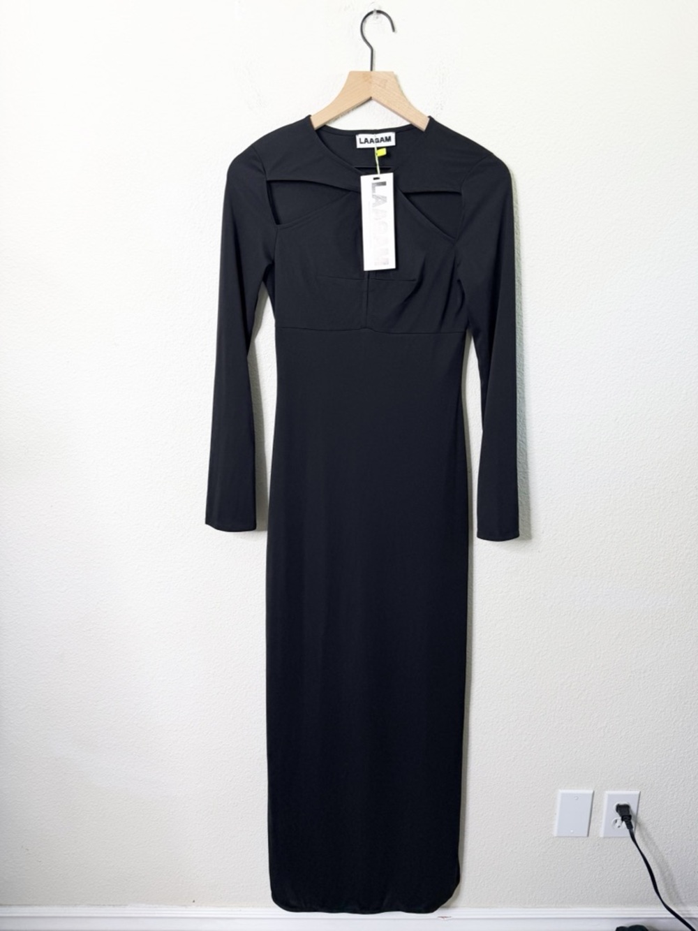 NWT Laagam Alexandra Stretch‎ Knit Dress Black Long Sleeve Cutout Womens Size S